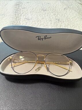 Ray-Ban Gold and blue Aviator Glasses with Clear prescription Lenses and case